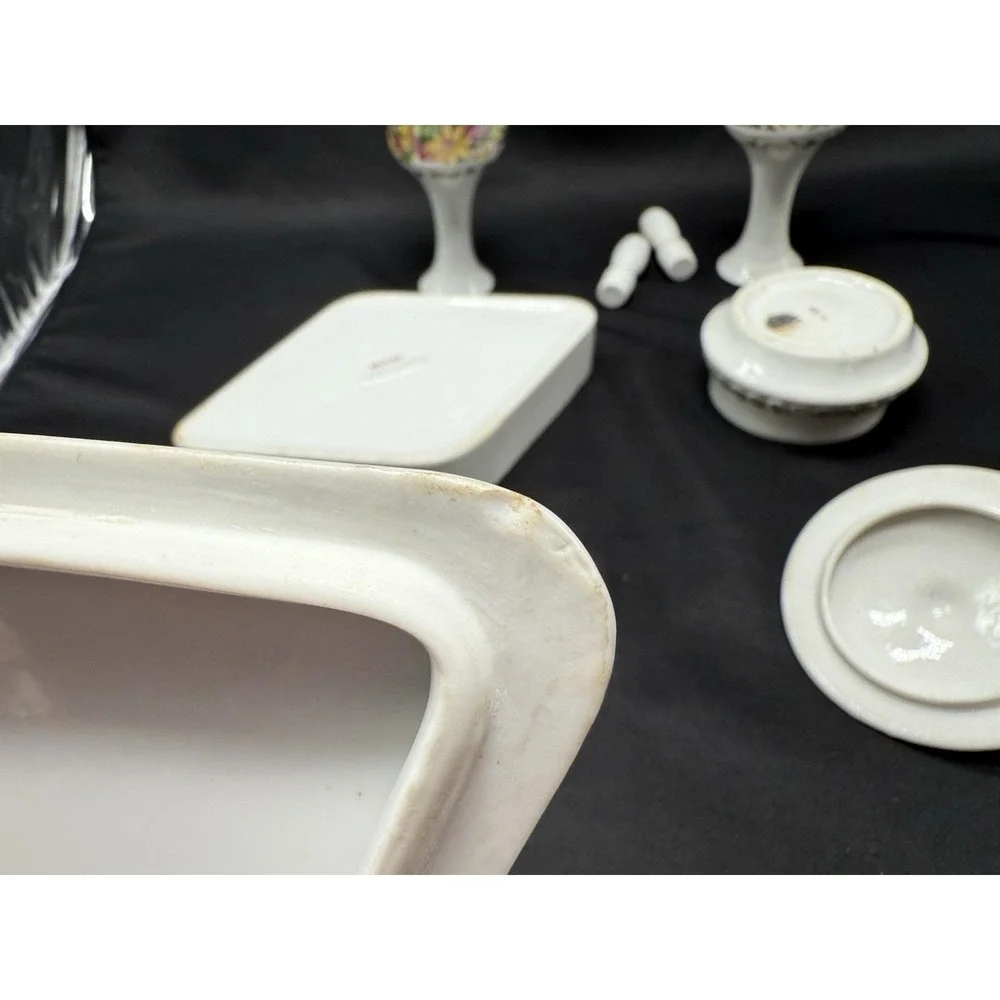 Vintage Tilso Japan Floral Gold Porcelain Dresser Vanity 4 Piece Set Bath Decor